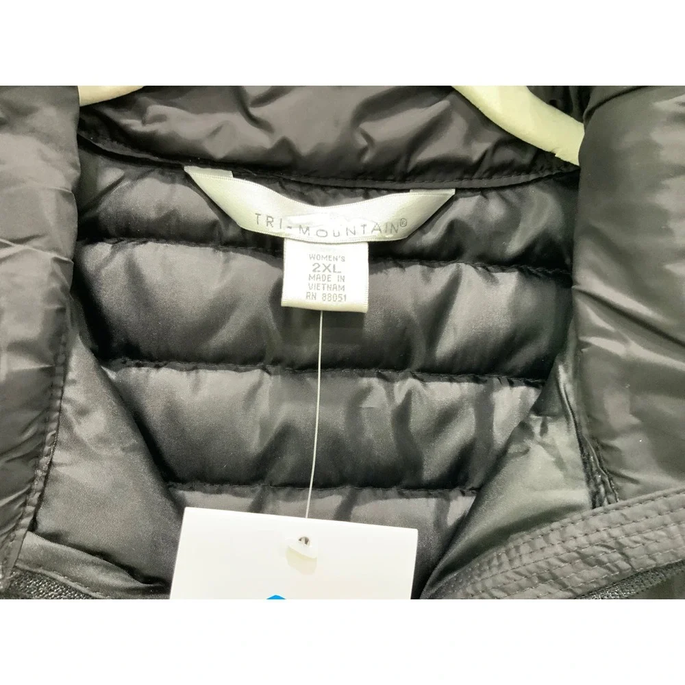 Tri Mountain Toray Puffer Vest Black Quilted Full‎ Zip Logo Mens 2XL